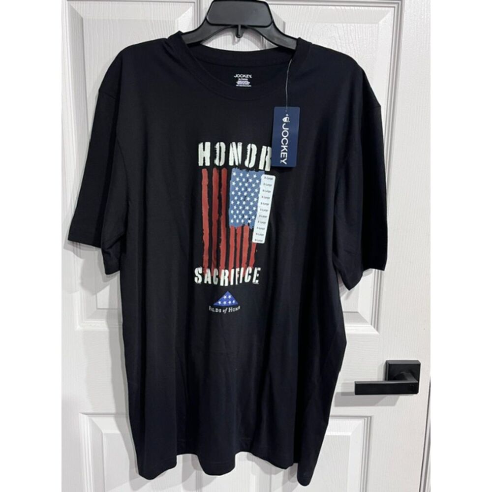Jockey Folds of Honor Men's XL Black Patriotic American Flag T-Shirt NWT